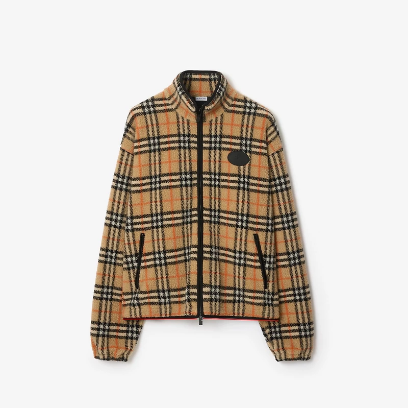 Check Wool Cashmere Blend Fleece in Sand beige - Men | Burberry® Official