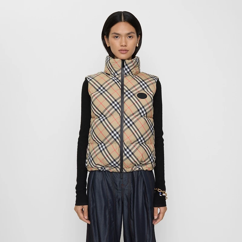 Check Puffer Gilet in Sand beige - Women | Burberry® Official