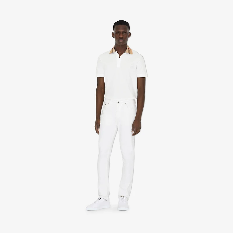 Check Collar Cotton Polo Shirt in White - Men | Burberry® Official