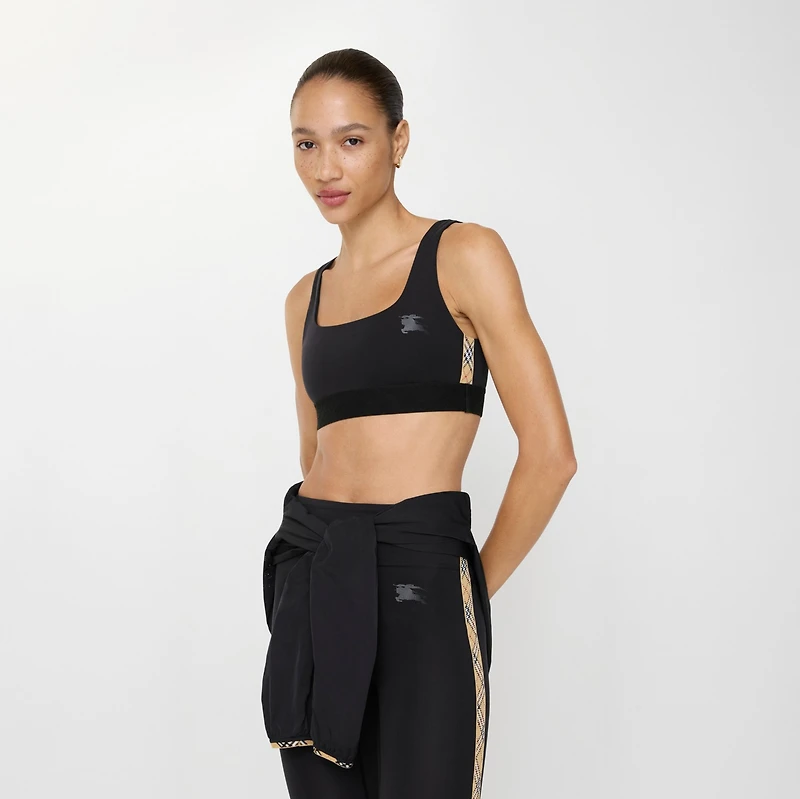 Check Trim Stretch Nylon Bra Top in Black - Women | Burberry® Official
