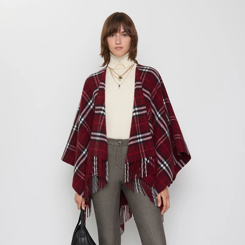 Check Wool Cashmere Cape in Oxblood | Burberry® Official