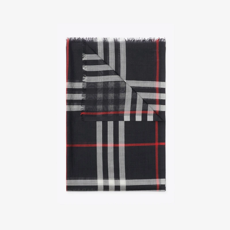 Check Wool Silk Scarf in Navy | Burberry® Official
