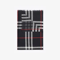 Check Wool Silk Scarf in Navy | Burberry® Official