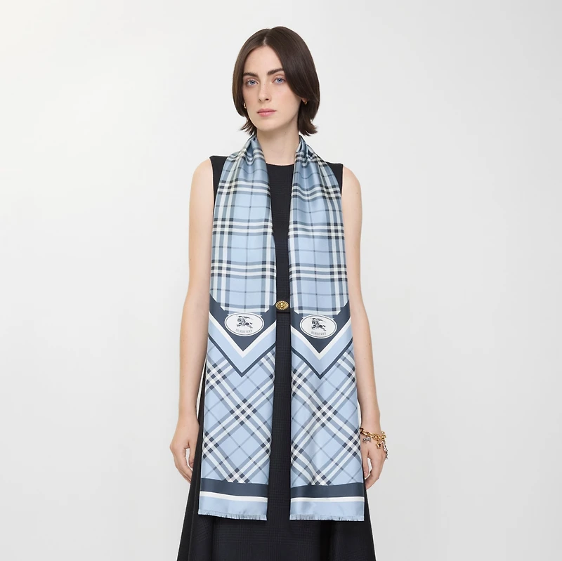 Check Knight Stamp Silk Scarf in Bank blue | Burberry® Official