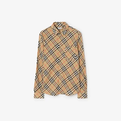 Relaxed Fit Check Linen Shirt in Sand beige - Men | Burberry® Official