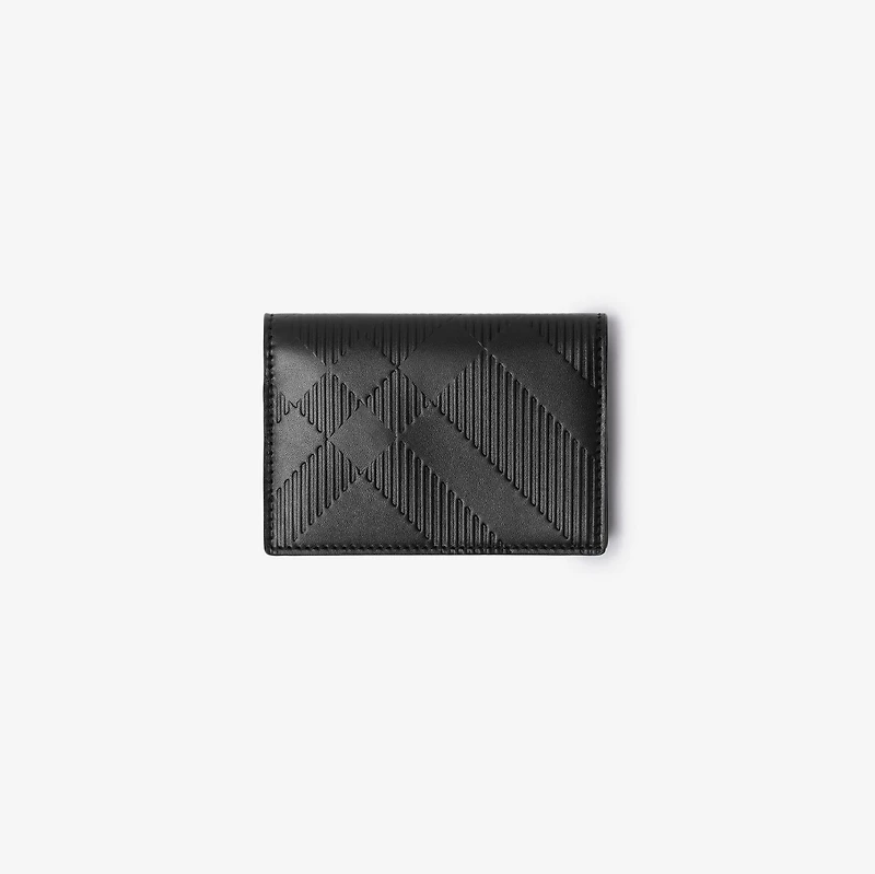 Embossed Check Bifold Card Case in Black - Men, Leather | Burberry® Official