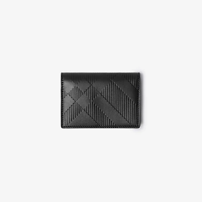 Embossed Check Bifold Card Case in Black - Men, Leather | Burberry® Official