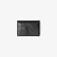 Embossed Check Bifold Card Case in Black - Men, Leather | Burberry® Official