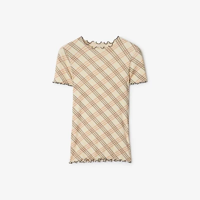 Check Stretch Cotton T-shirt in Teacup - Women | Burberry® Official