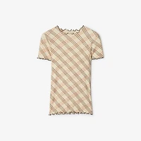 Check Stretch Cotton T-shirt in Teacup - Women | Burberry® Official