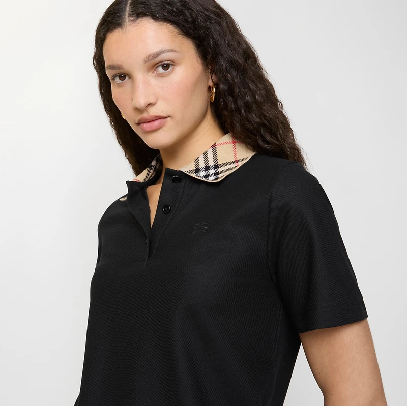 Check Collar Cotton Polo Shirt in Black - Women | Burberry® Official