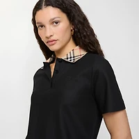 Check Collar Cotton Polo Shirt in Black - Women | Burberry® Official