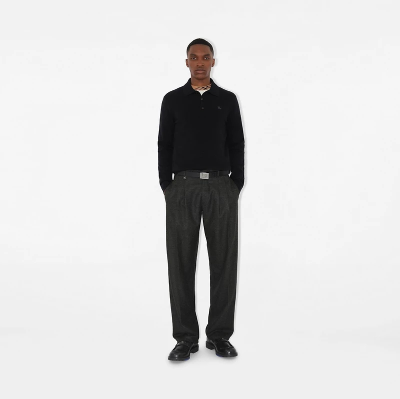 Long-sleeve Cashmere Blend Polo Shirt in Black - Men | Burberry® Official