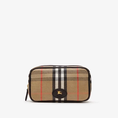 Highlands Make-up Pouch in Sand beige - Women, Cotton, Linen | Burberry® Official
