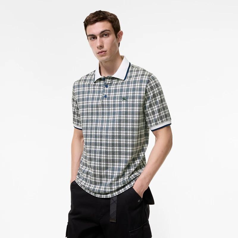 Check Cotton Blend Polo Shirt in Peacock blue - Men | Burberry® Official