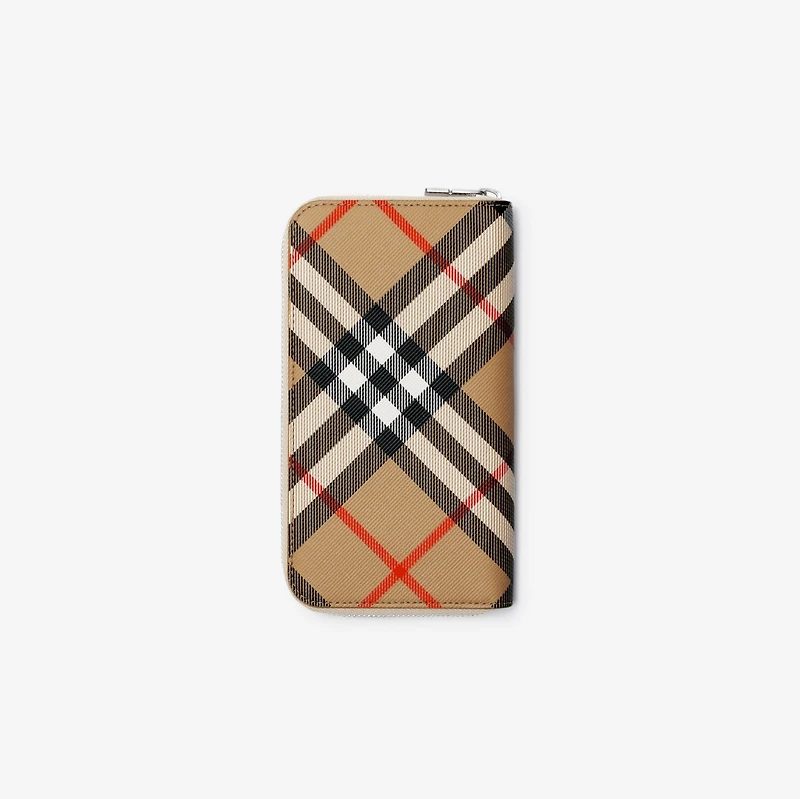 Check Zip Wallet in Sand - Men, Canvas | Burberry® Official