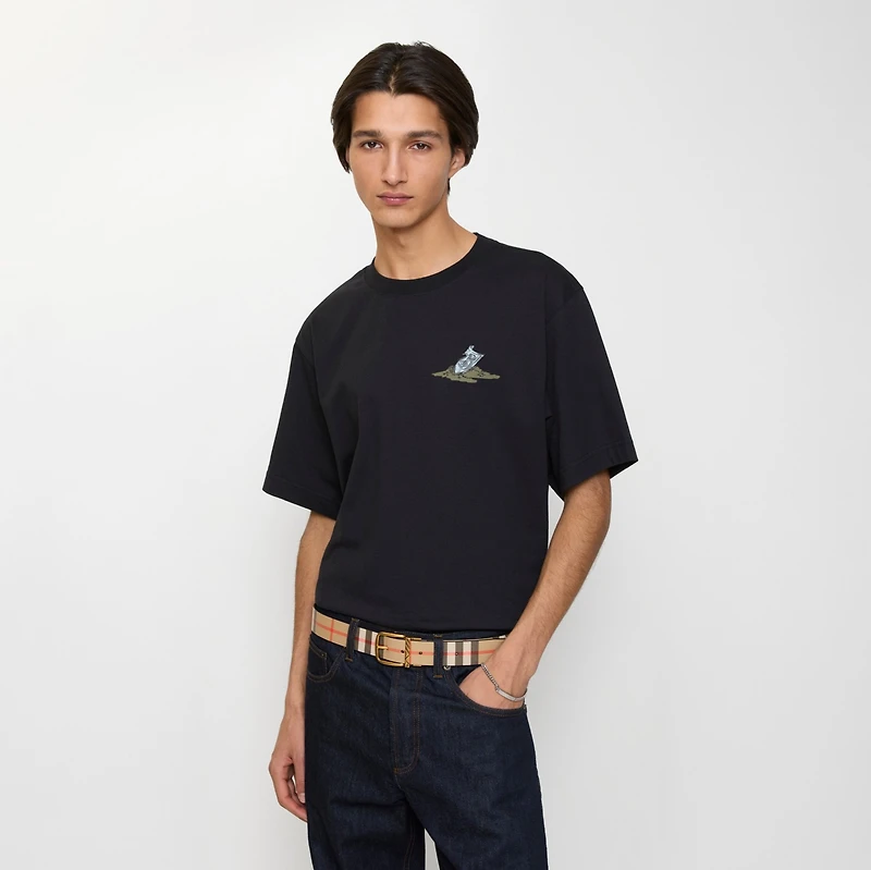 Reversible Check Pin Belt​ in Peat brown/sand beige - Men | Burberry® Official