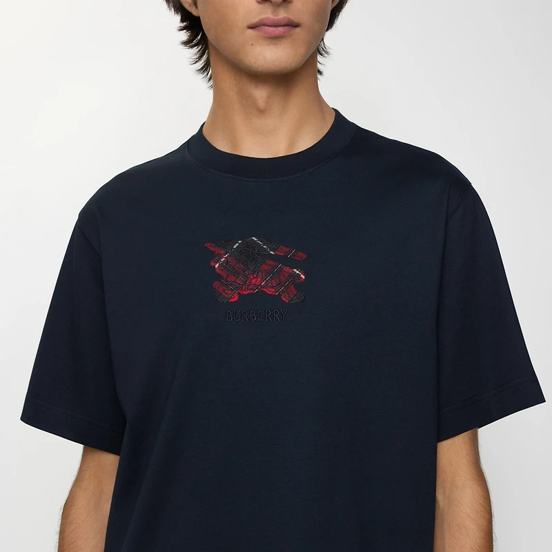 EKD Check Cotton T-shirt in Navy - Men | Burberry® Official
