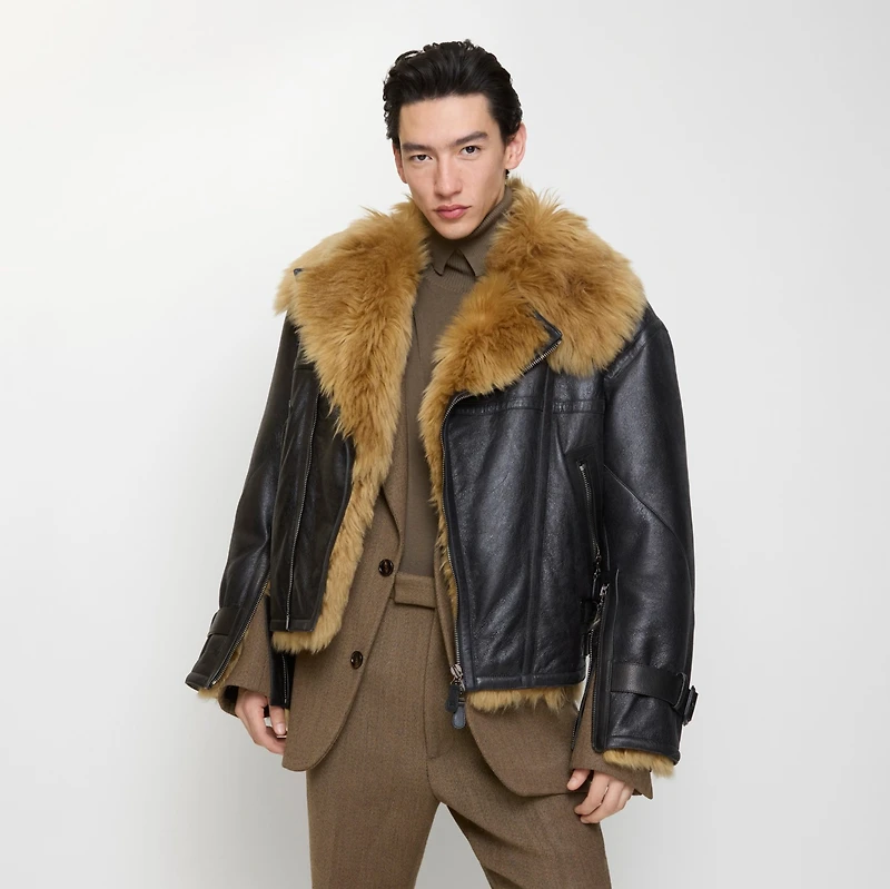 Cropped Shearling Aviator Jacket in Black - Men | Burberry® Official