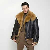 Cropped Shearling Aviator Jacket in Black - Men | Burberry® Official