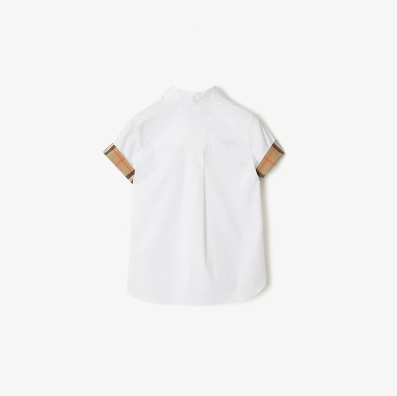 Check Trim Cotton Poplin Shirt in White | Burberry® Official