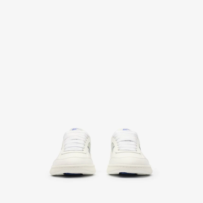 Leather and Check Terrace Sneakers​ in Optic white/seafoam green - Women | Burberry® Official