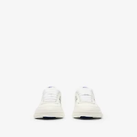 Leather and Check Terrace Sneakers​ in Optic white/seafoam green - Women | Burberry® Official