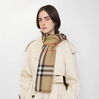 Reversible Check Wool Silk Scarf in Sand beige/vole brown | Burberry® Official