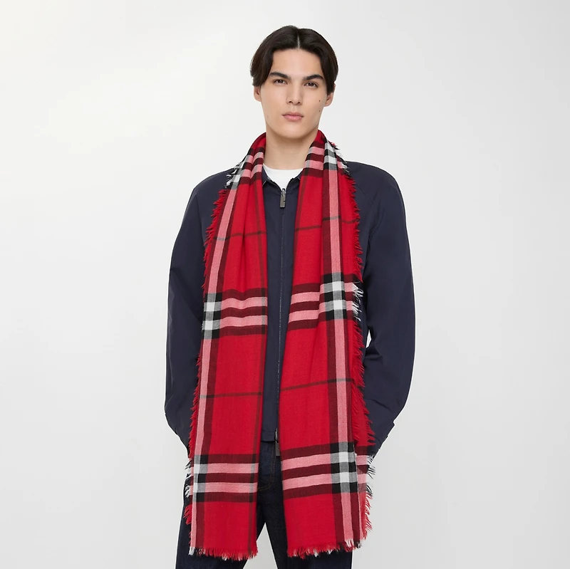 Wide Check Wool Scarf in Post red | Burberry® Official