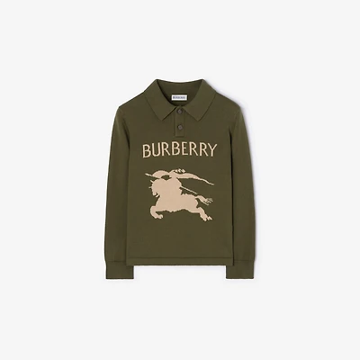 Long-sleeve Knight Cotton Polo Shirt in Tent green | Burberry® Official