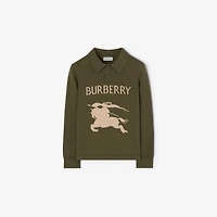 Long-sleeve Knight Cotton Polo Shirt in Tent green | Burberry® Official