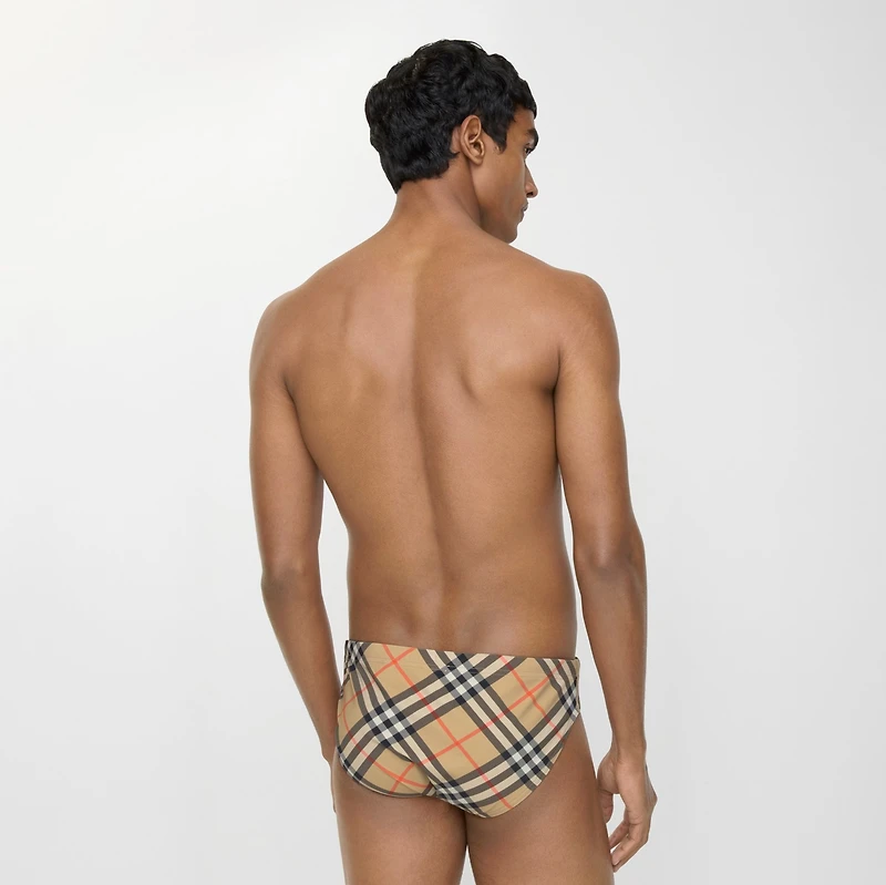 Check Swim Briefs in Sand beige - Men, Nylon | Burberry® Official