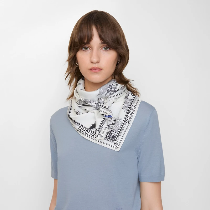 London Landmarks Silk Scarf in Monochrome | Burberry® Official