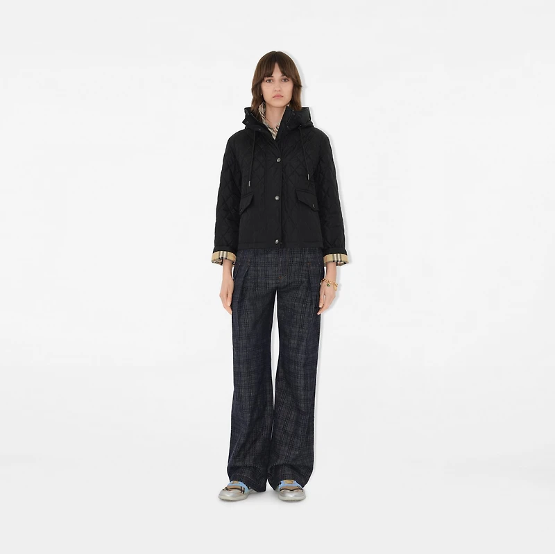 Cropped Quilted Nylon Hooded Jacket in Black - Women | Burberry® Official