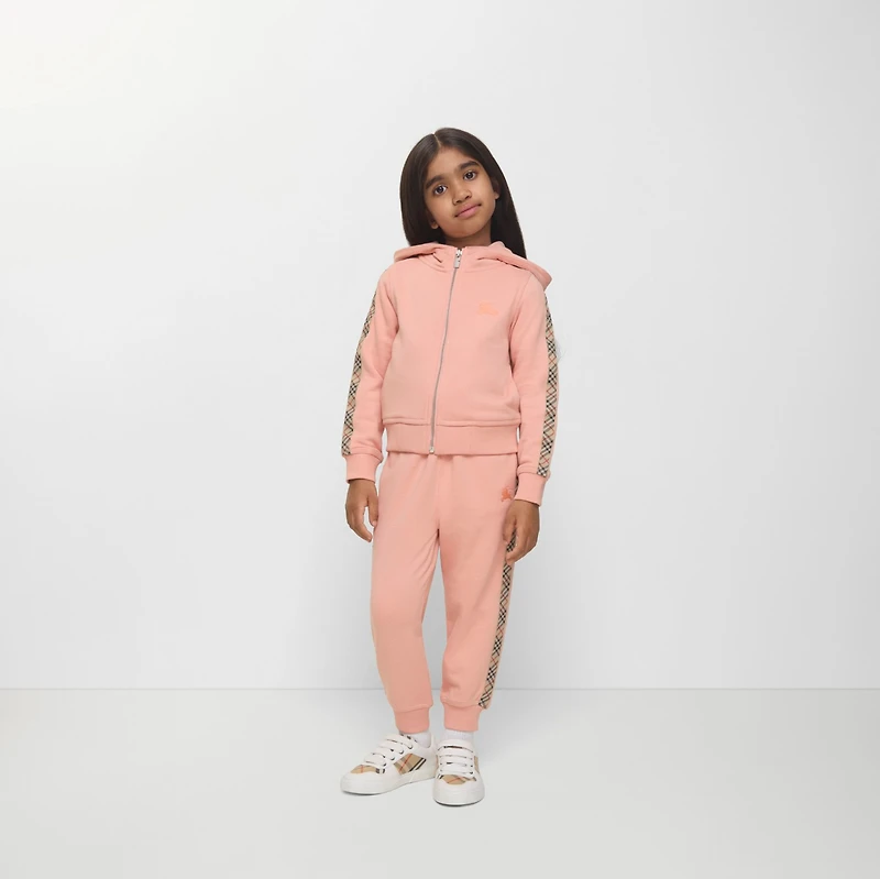 Check Trim Cotton Zip Hoodie in Slipper pink | Burberry® Official