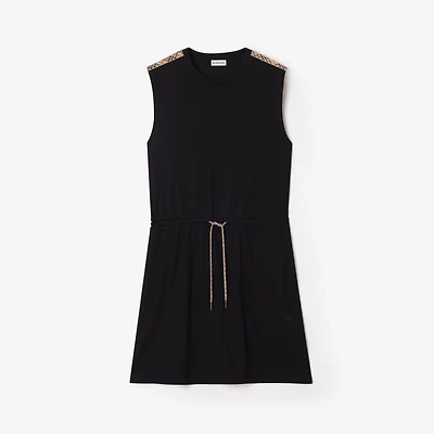 Check Trim Cotton Jersey Dress in Black - Women | Burberry® Official