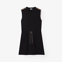 Check Trim Cotton Jersey Dress in Black - Women | Burberry® Official