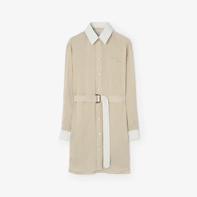 Striped Silk Poplin Shirt Dress in Dune beige/chalk white - Women | Burberry® Official
