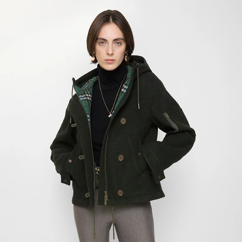 Wool Hooded Jacket in Green melange - Women | Burberry® Official