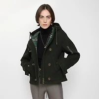 Wool Hooded Jacket in Green melange - Women | Burberry® Official
