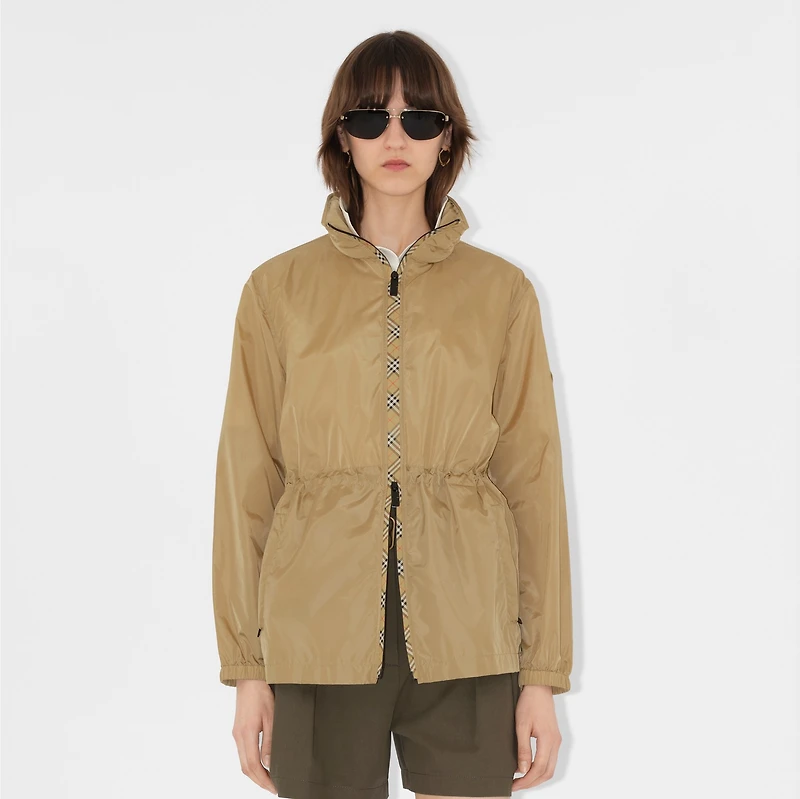 Short Checker-tape Nylon Parka in Flax - Women | Burberry® Official