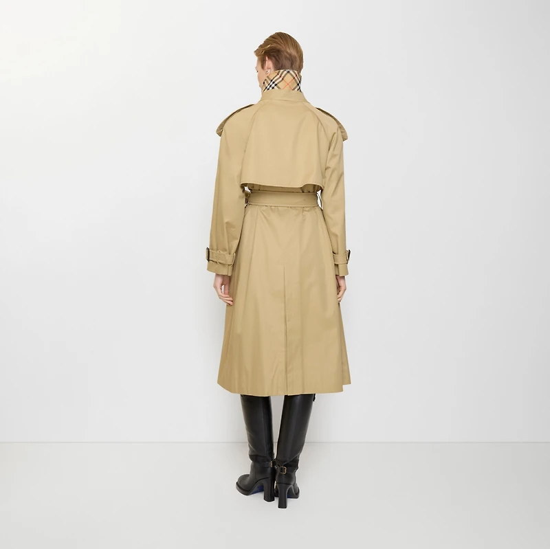 Long Gabardine Fitzrovia Trench Coat in Beige - Women, Cotton Gabardine | Burberry® Official
