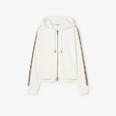 Check Trim Cotton Zip Hoodie in Chalk white - Women | Burberry® Official