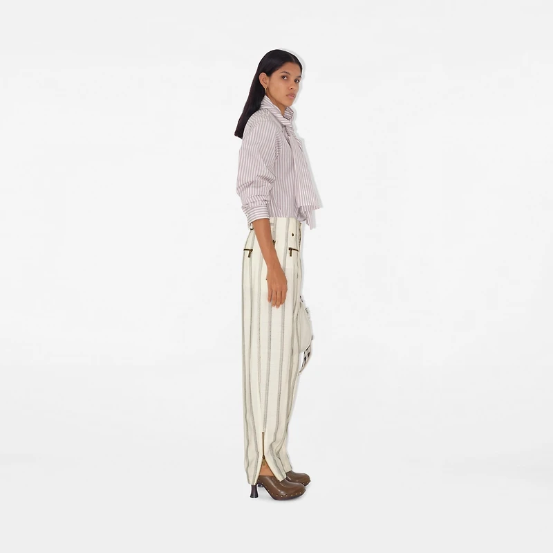 Striped Silk Blend Tailored Trousers in Cream/black - Women | Burberry® Official