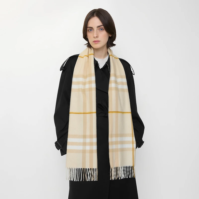 Check Cashmere Scarf in White denim | Burberry® Official