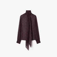 Check Silk Scarf Blouse in Wine red - Women | Burberry® Official