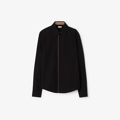 Check Piping Cotton Poplin Shirt in Black - Men | Burberry® Official