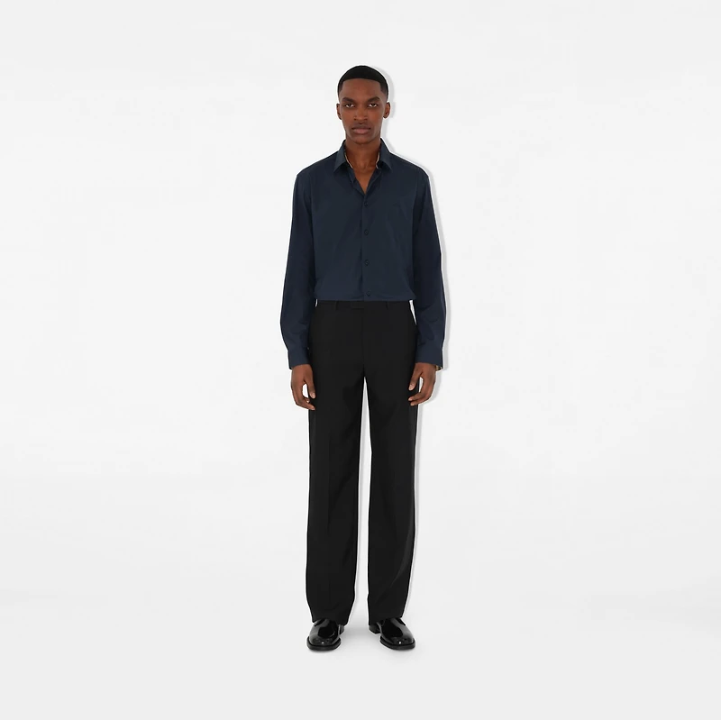 Slim Fit Stretch Cotton Shirt in Navy