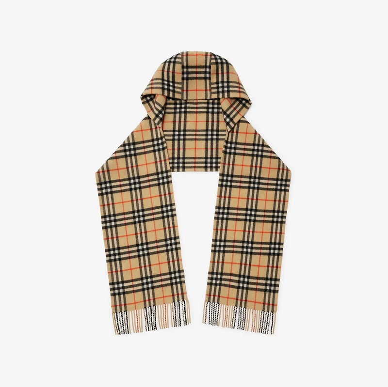 Check Cashmere Hooded Scarf in Sand | Burberry® Official
