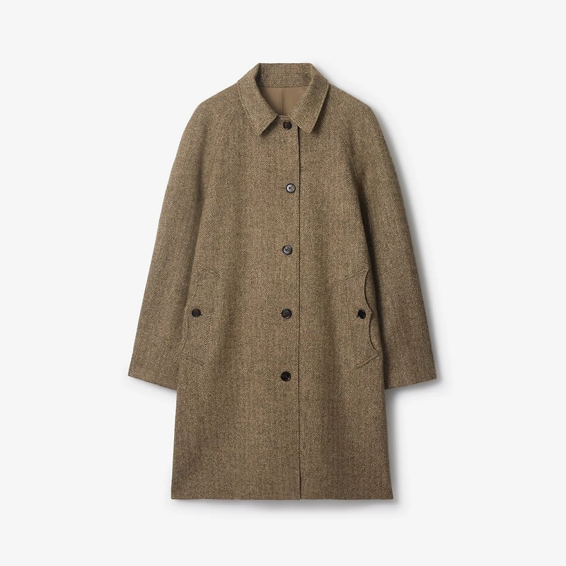 Long Herringbone Wool Dual Burberry Car Coat in Clay brown - Men, Cotton | Burberry® Official